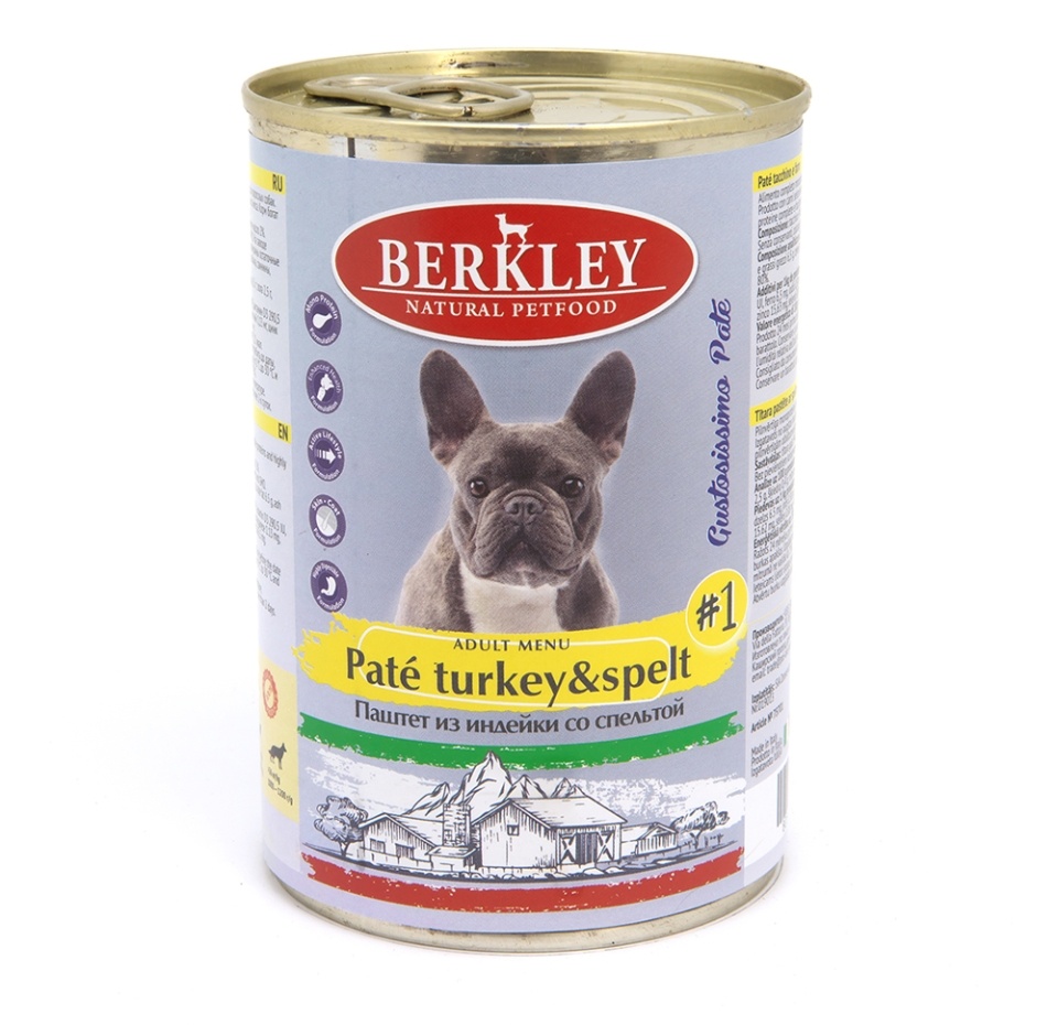 

Корм для собак BERKLEY №1 паштет из индейки со спельтой банка 400 г