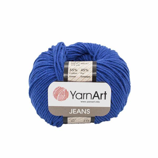 Пряжа YarnArt 'Jeans' 50гр 160м (55% хлопок, 45% полиакрил)(47 василек), 1 моток