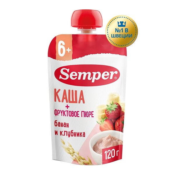 Каша с фруктовым пюре Semper банан-клубника с 6 месяцев 120г