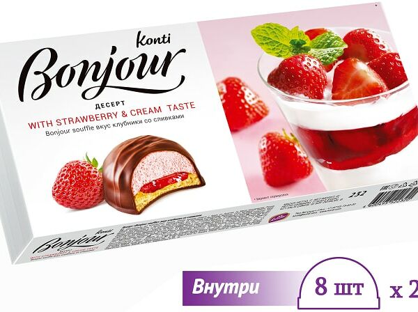 Десерт Konti Bonjour souffle Клубника со сливками 232г
