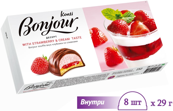 

Десерт Konti Bonjour souffle Клубника со сливками 232 г
