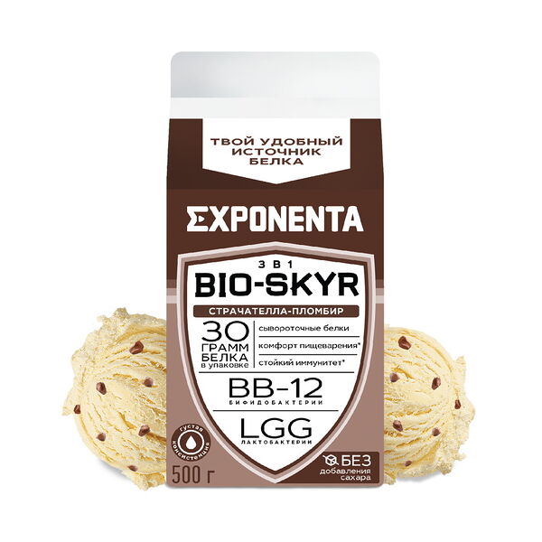 Напиток к/м EXPONENTA BIO-SKYR 3в1 страчателла-пломбир с выс содерж белка обогащ бифидобакт BB-12 лактобакт LGG 500г