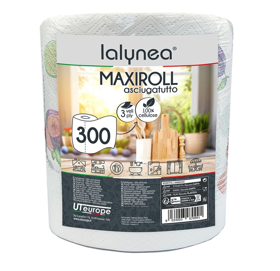 

Полотенца бумажные Maxiroll 3 слоя декорированные, Lalynea, 1 рулон, 300 листов, Италия