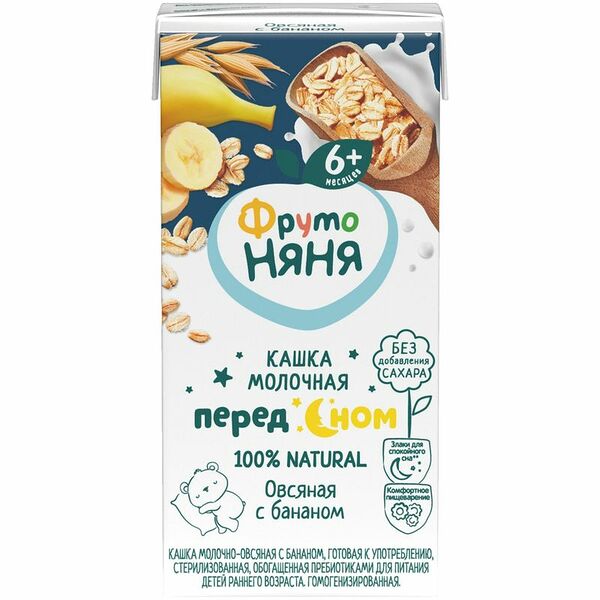 Каша ФрутоНяня молочно-овсяная с бананом с 6 месяцев, 200мл