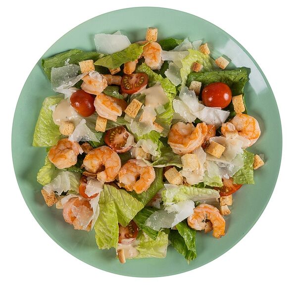 Салат Цезарь с креветками, вес