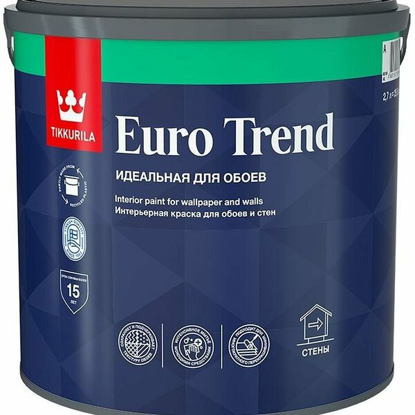 Краска для обоев и стен Tikkurila Euro Trend матовая база А 2,7 л