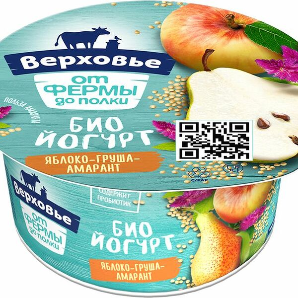 Биойогурт Верховье Яблоко-груша-амарант 2.9% 150г