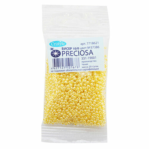 (37386) 331-19001-10/0 Бисер 'эффект алебастра' с блест.покрытием и цв.центром 10/0, круг.отв., 20гр,упак