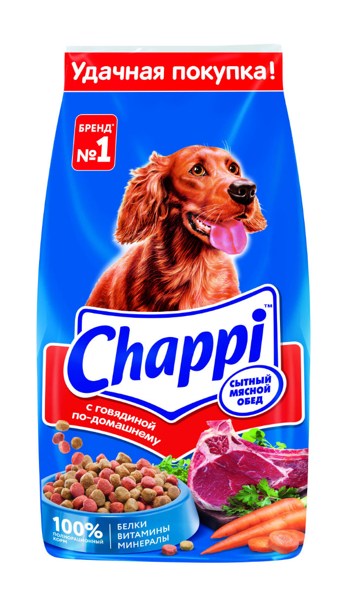 

Сухой полнорационный корм для собак Chappi Сытный мясной обед. С говядиной по-домашнему 15 кг