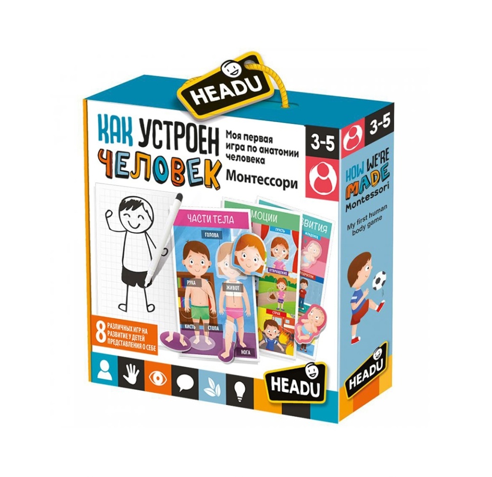 

Игра настольная «Как устроен человек» по методике Монтессори с 3 лет, Headu, Италия