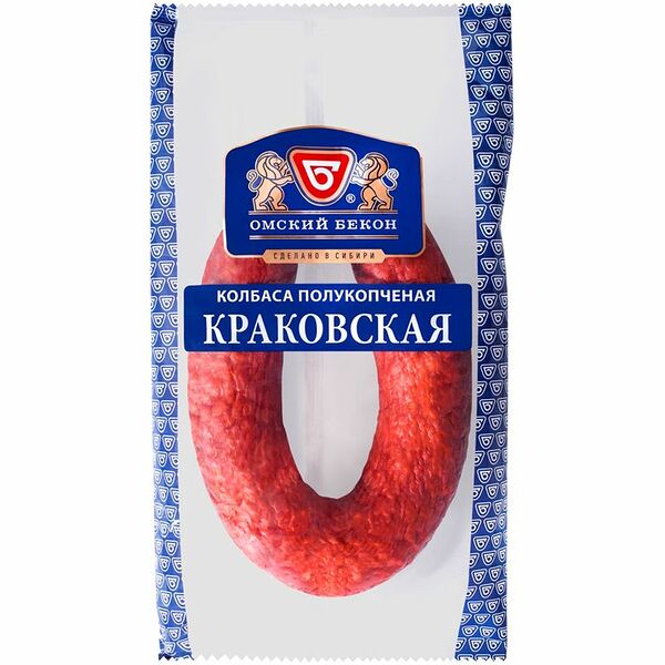 Колбаса полукопченая Омский Бекон Краковская вес 