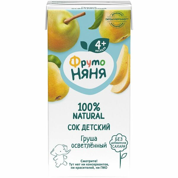 Сок ФрутоНяня грушевый без сахара, 200мл