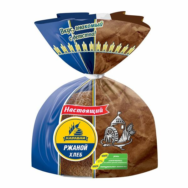 Хлеб Каравай Ржаной подовый из обдирной муки в нарезке, половинка