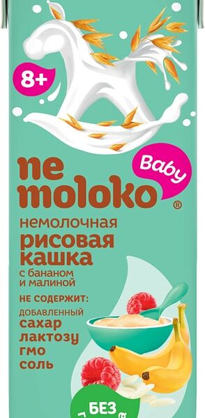 Каша Nemoloko риcовая безмолочная банан малина 200мл