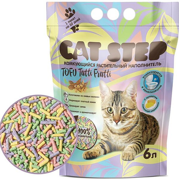 Наполнитель комкующийся растительный Cat Step Tofu Tutti Frutti 6л