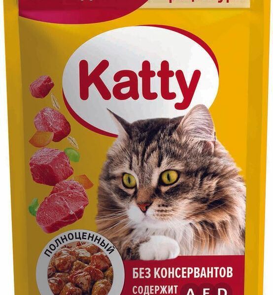 Корм влажный Katty с говядиной для кошек 85г