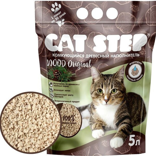 Наполнитель комкующийся растительный Cat Step Wood Original 5л