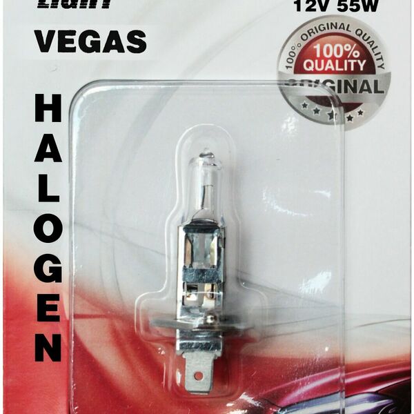 Галогеновая лампа AVS Vegas, для фар, цоколь H1, мощность 55Вт, напряжение 12В, 1шт.