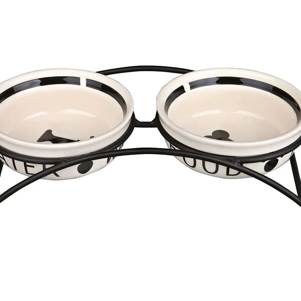 Миски керамические на подставке, 2х0,25 л/ø 13 см, белый/черный