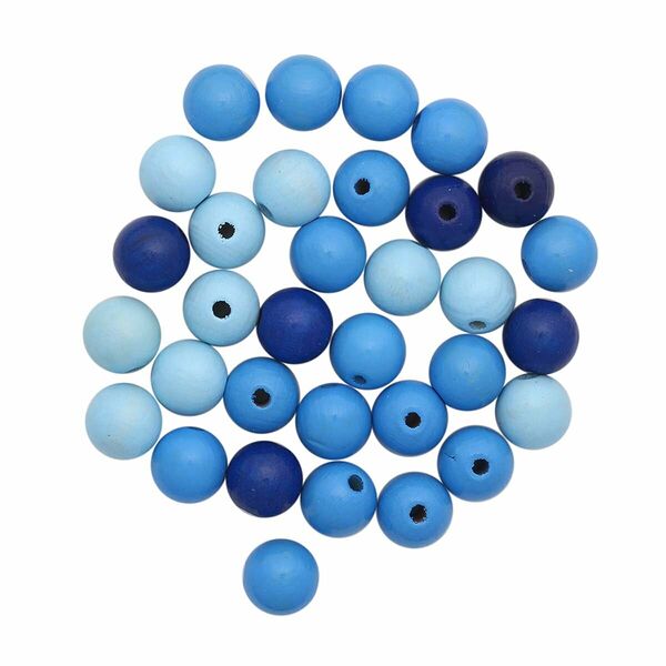 61655053 Бусины дерево,голубой микс ,12мм,28шт.