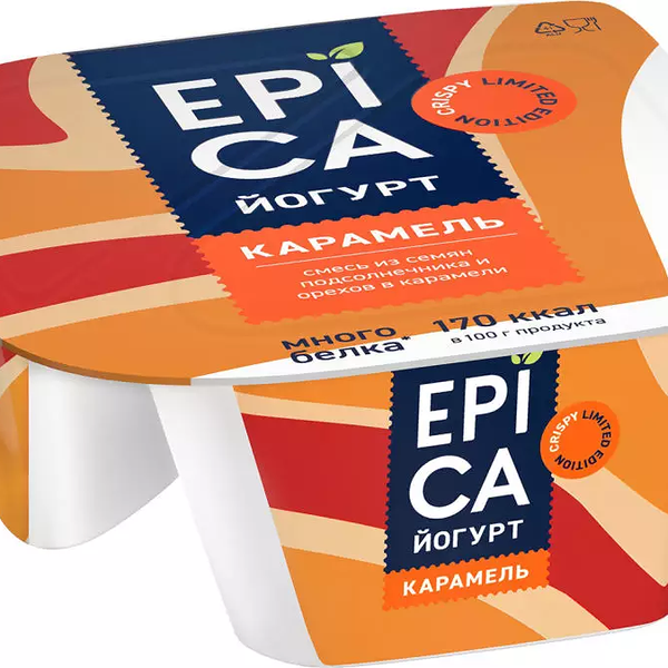 Йогурт Epica Crispy карамель семена подсолнечника и орехи 10,2%
