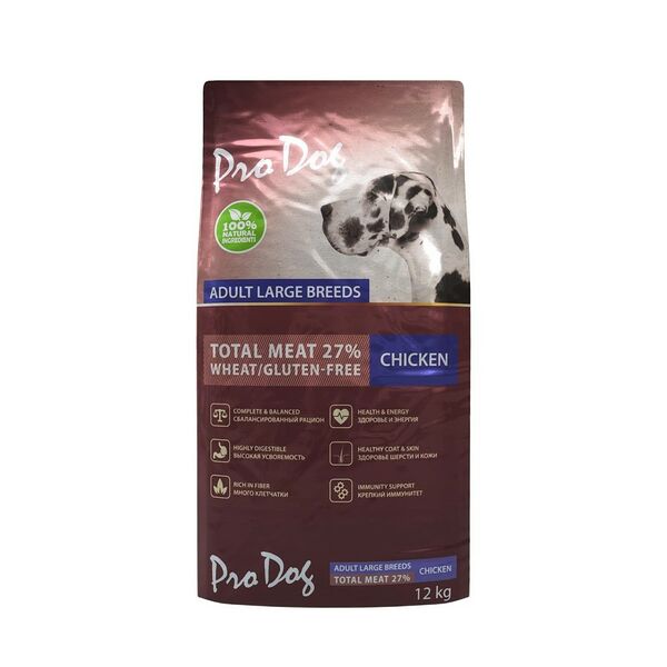 Корм для собак PRO DOG для крупных пород с нормальной активностью, курица сух.