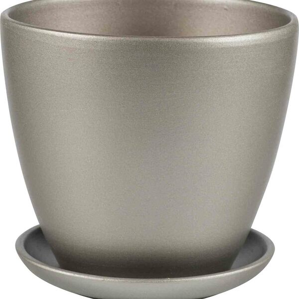 Горшок керамический Бутон с поддоном, цвет: серый