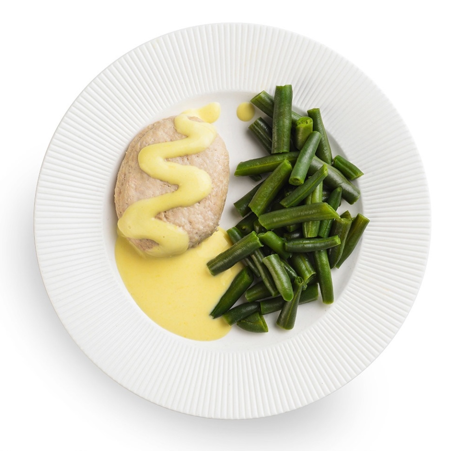 

Котлета из мяса птицы Уже Готово Считаем калории с фасолью на пару и соусом из желтого перца 200 г