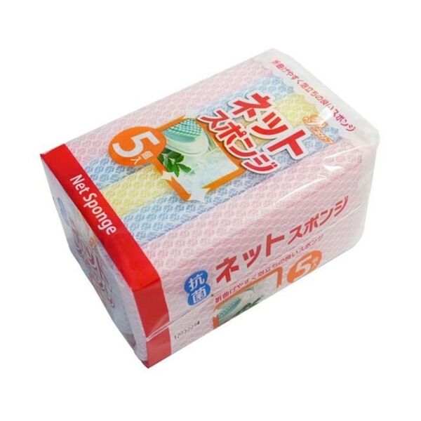 Губка для мытья посуды Ajwa с покрытием-сеточкой 5шт, Япония