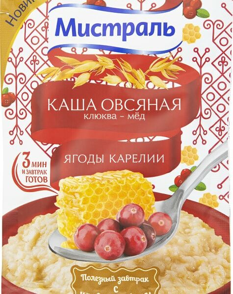 Каша Мистраль Овсяная Клюква-мед 40г