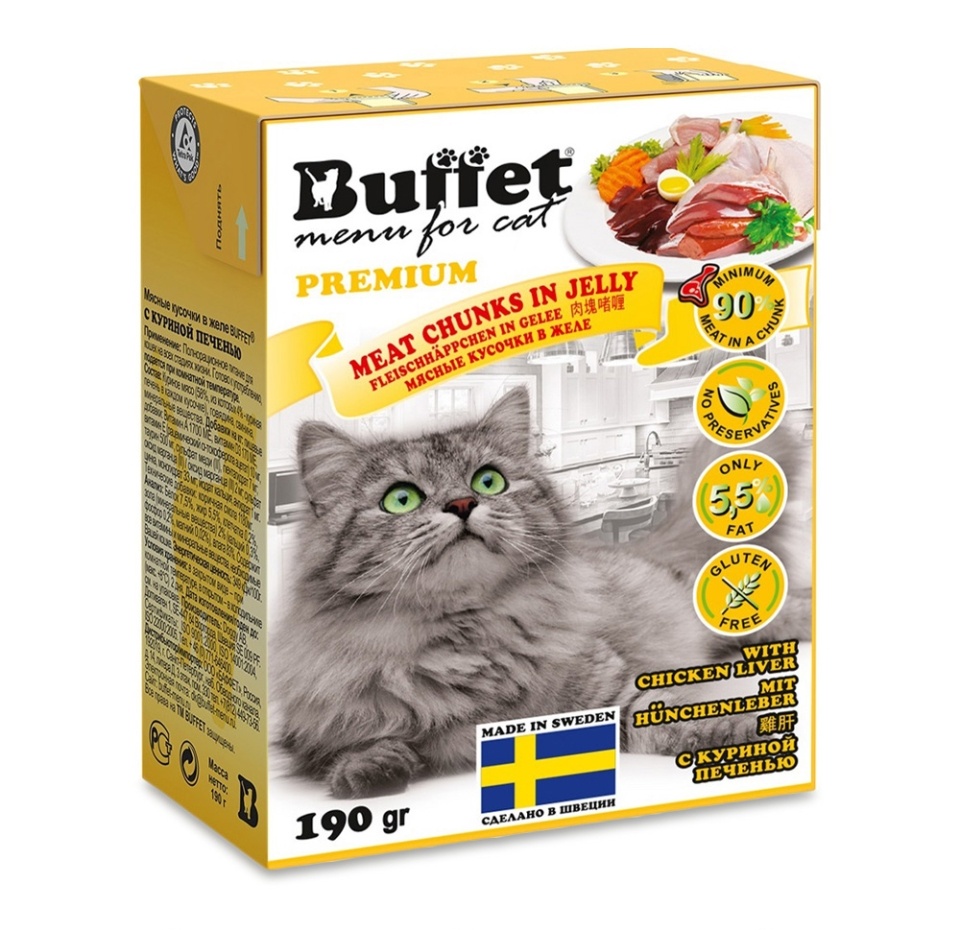 

Консервы для кошек Buffet Premium кусочки в желе Куриная печень