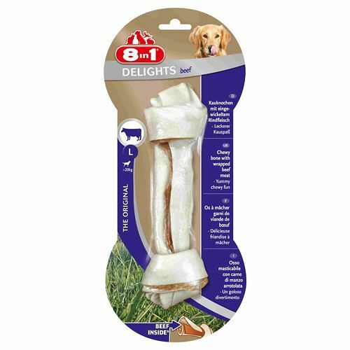 Лакомство для собак 8 in 1 Delights Beef L косточка с говядиной для крупных собак 21см