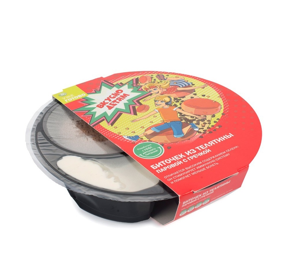 

Биточек из телятины Уже Готово Вкусно детям паровой с гречкой 250 г