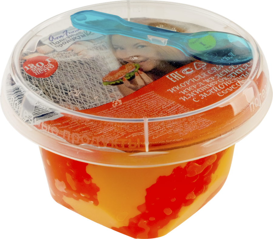 

Икра красная ПОЛЕЗНЫЕ ПРОДУКТЫ Икорная самба, имитированная, с майонезным соусом 180г