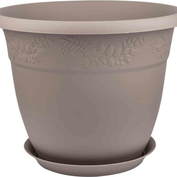 Кашпо с поддоном Рябина, цвет: французский серый 350 мм