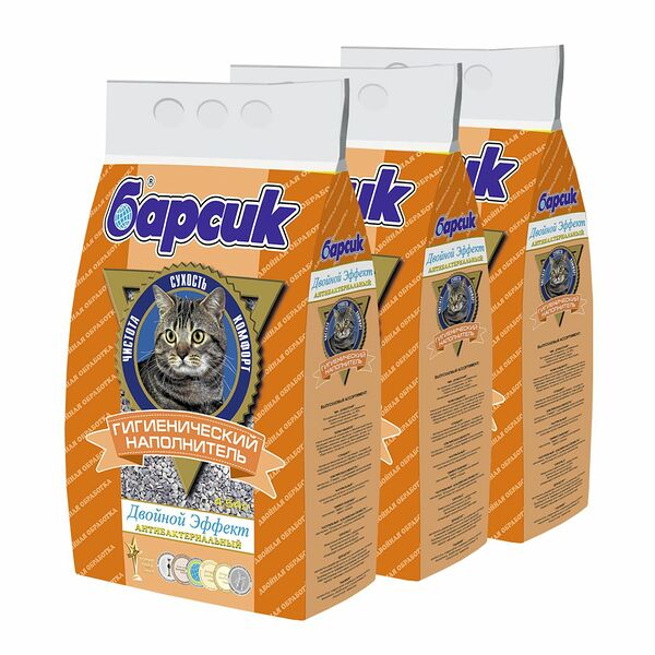 Наполнитель для кошачьего туалета БАРСИК Эффект гранулы 3 упаковки по 4.54 л
