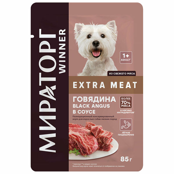 Корм для взрослых собак мелких пород Winner Extra Meat Говядина Black Angus в соусе