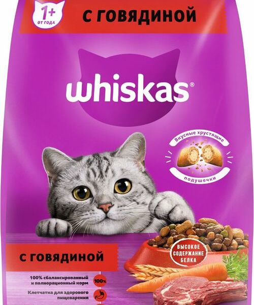 Корм сухой Whiskas Вкусные подушечки с паштетом Аппетитный обед с говядиной для кошек, 1.9кг