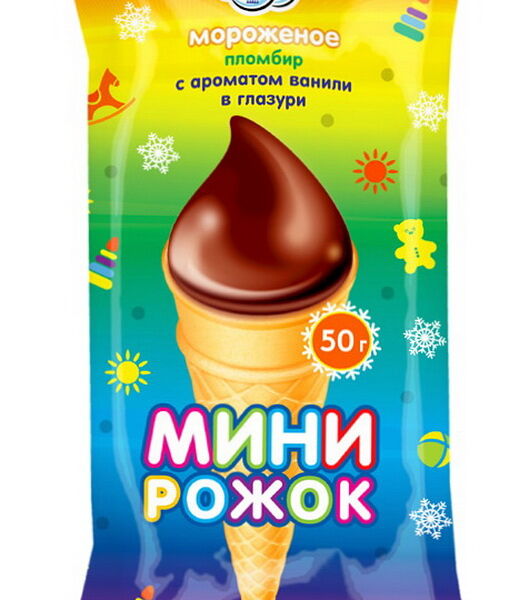 Мороженое Мини-рожок пломбир с аром ванили в жир какаосод глаз 50г