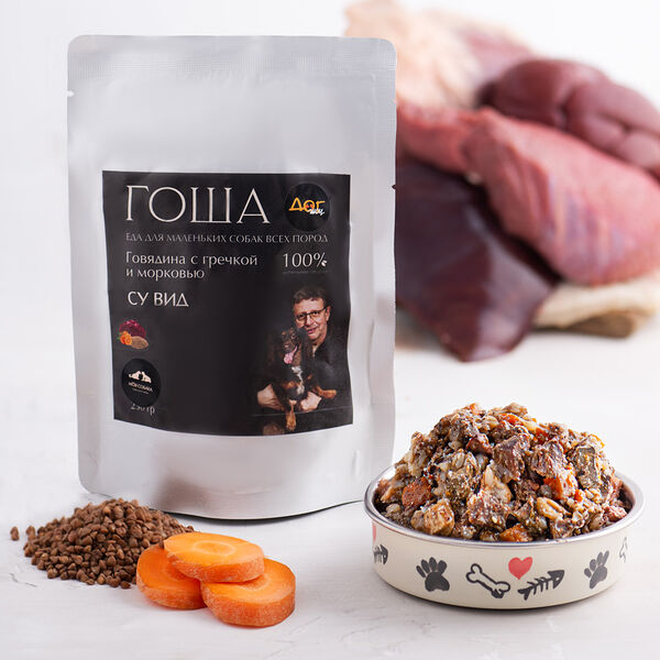 Корм влажный для собак маленьких пород говядина с гречкой и морковью Дог Гоша Моя собака