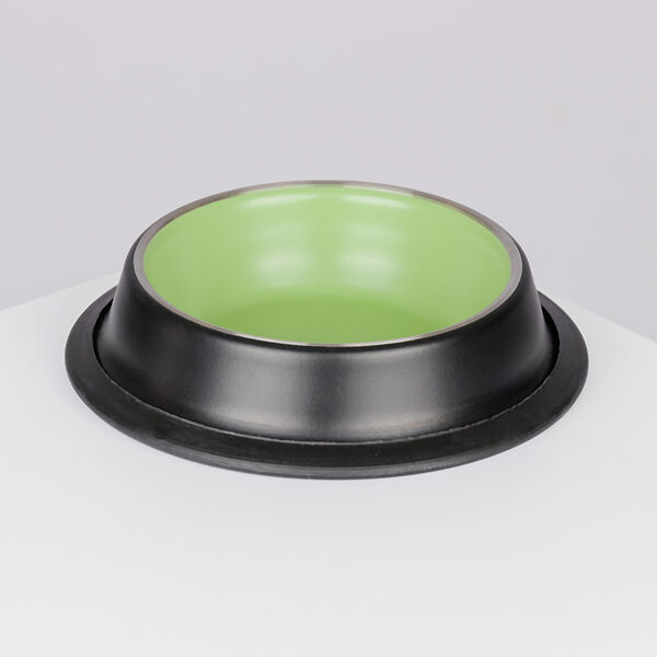 Миска металл серая с цветным дном резиновое основание