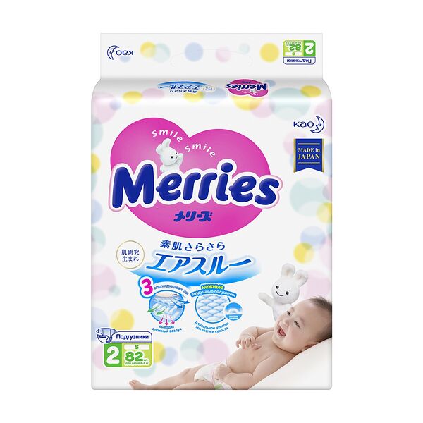 Подгузники Air Through S (4–8 кг), Merries, 82 шт., Япония