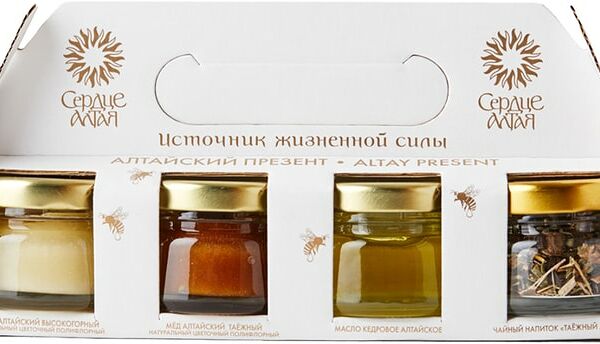 Набор подарочный Сердце Алтая Алтайский презент 2 вида меда + чай + масло