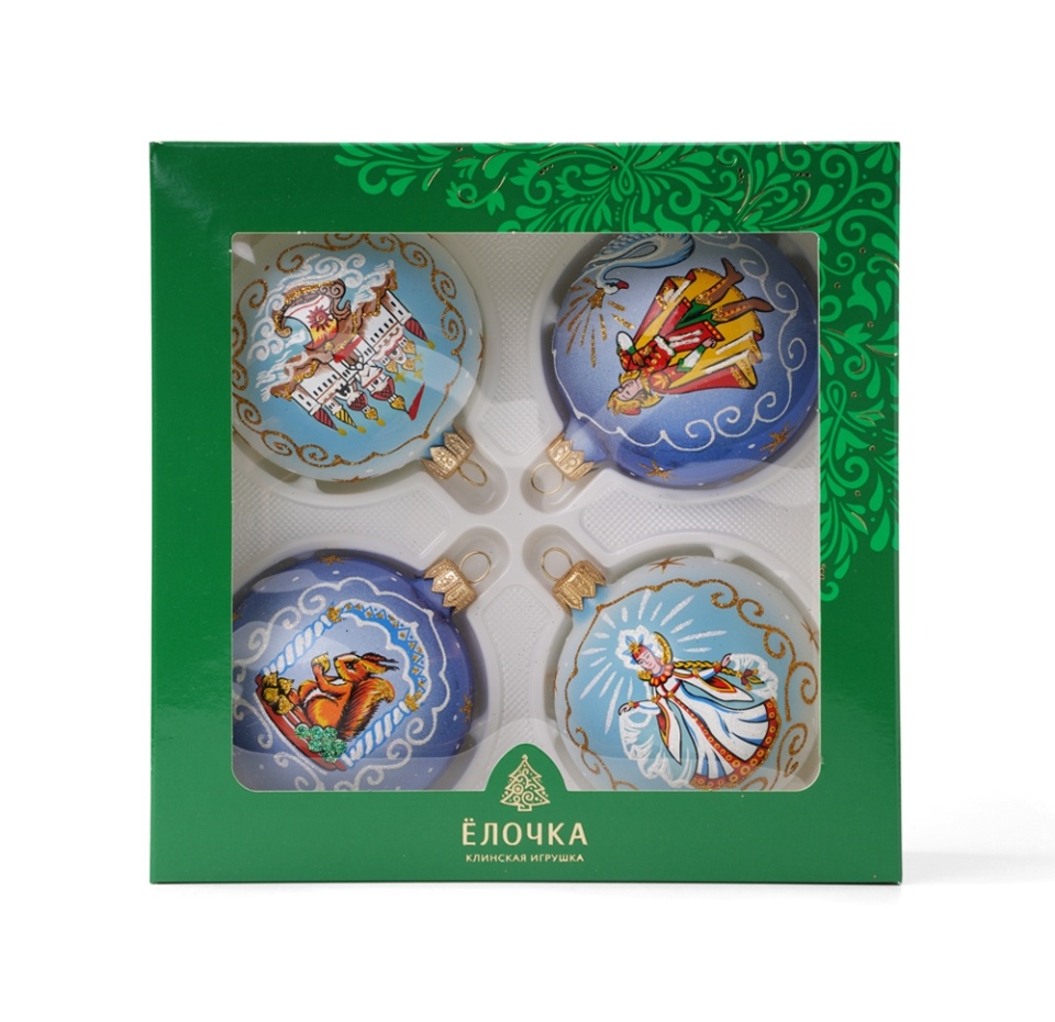 

Набор стеклянных игрушек на ёлку «Сказки Пушкина», 4 шт., 7.5 см, «Коллекция "Традиции"», Россия