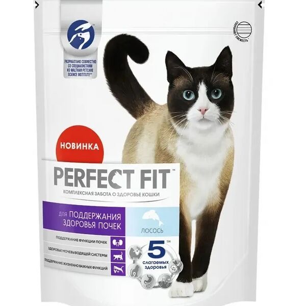 Корм сухой Perfect Fit Здоровье почек для взрослых кошек с лососем, 650 г