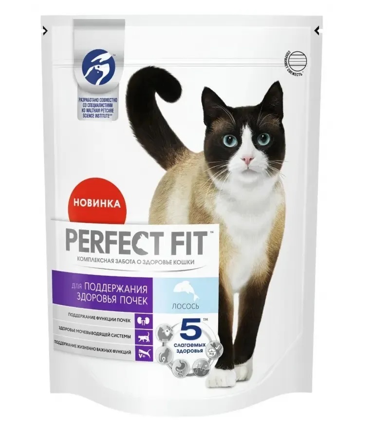 

Корм сухой Perfect Fit Здоровье почек для взрослых кошек с лососем, 650 г