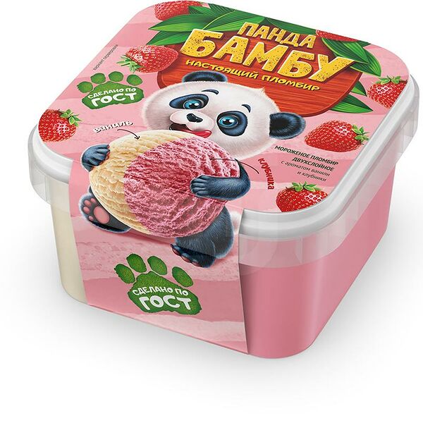Мороженое Панда Бамбу двухслойное с ароматом Ванили и Клубники