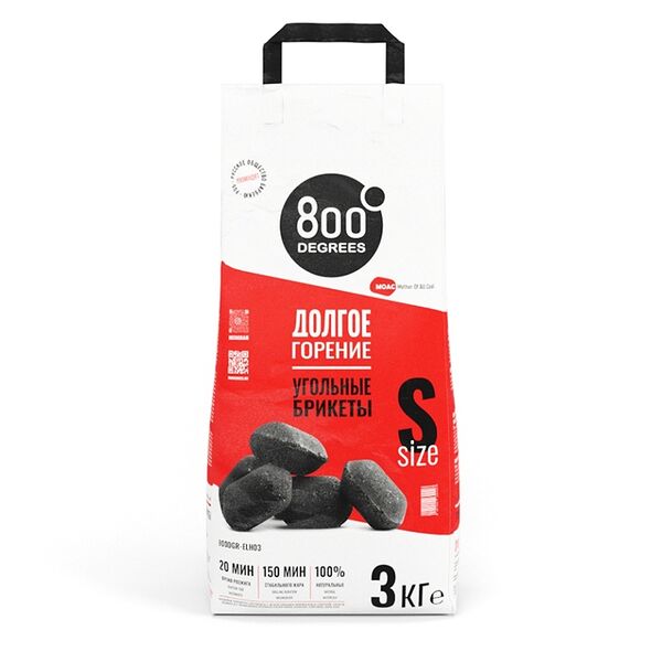 Уголь брикеты Extra Long Heat, 800 Degrees, 3 кг, Россия