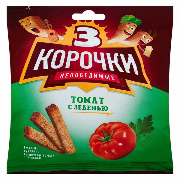 Сухарики ржаные Три корочки со вкусом томата с зеленью 100 г