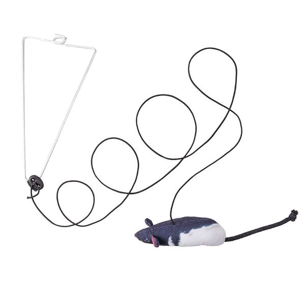 Игрушка для кошек с кошачьей мятой, валерианой и погремушкой на резинке с креплением на дверной проем Крыска, 12 см (без учета хвоста)